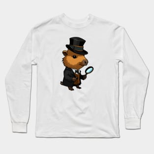 Cute Detective Capybara Long Sleeve T-Shirt